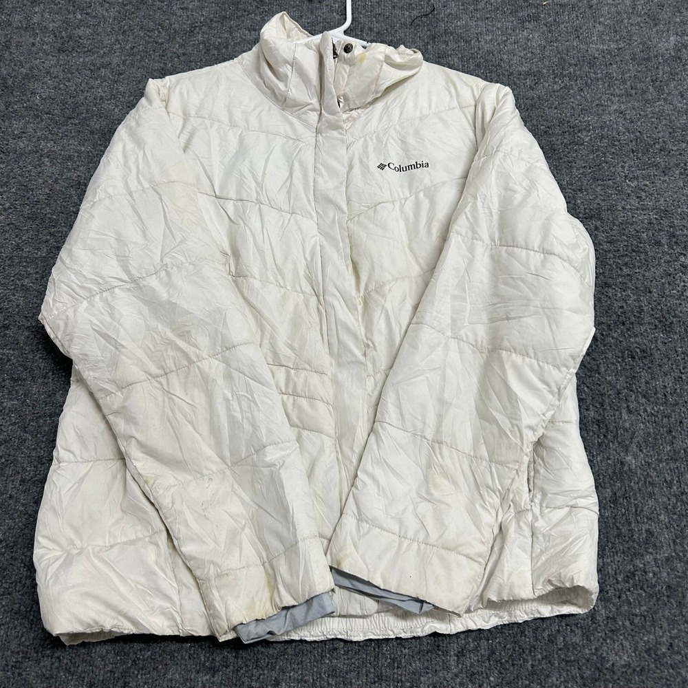 Columbia Puffer Jacket Womens Size L White Quilted Full Zip Insulated Stained